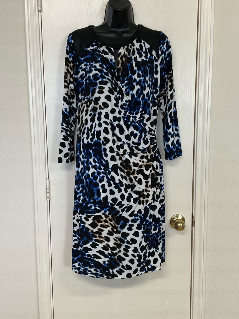 Calvin Klein Animal Print Midi Dress in Blue & Black